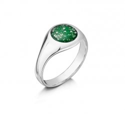 Green Signet Tribute Ring in Silver