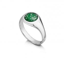 Green Signet Tribute Ring in White Gold