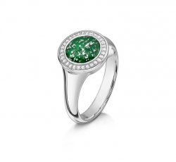 Green Halo Ring in White Gold