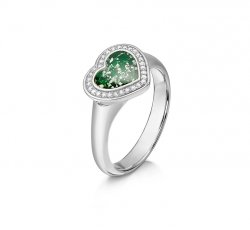 Green Halo Heart Ring in White Gold