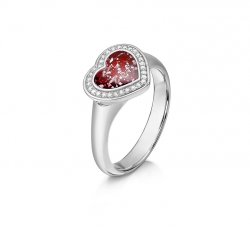Ruby Halo Heart Ring in White Gold