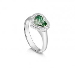 Green Halo Heart Ring in Silver