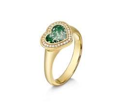 Green Halo Heart Ring in Gold