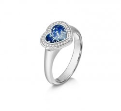 Blue Halo Heart Ring in White Gold
