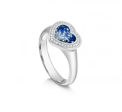 Blue Halo Heart Ring in Silver