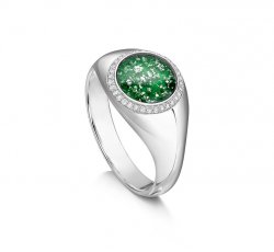 Green Halo Signet Ring in Silver
