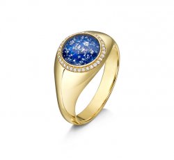 Blue Halo Signet Ring in Gold