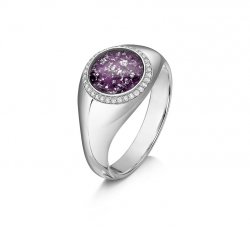 Purple Halo Signet Ring in White Gold