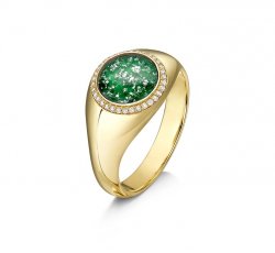 Green Halo Signet Ring in Gold