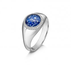 Blue Halo Signet Ring in White Gold