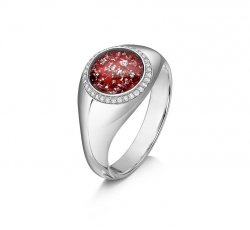 Ruby Halo Signet Ring in White Gold
