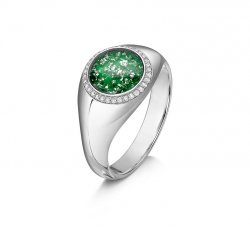 Green Halo Signet Ring in White Gold