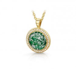 Green Halo Round Pendant in Gold