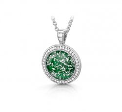 Green Halo Round Pendant in White Gold