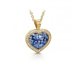 Blue Halo Heart Pendant in Gold