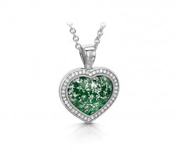 Green Halo Heart Pendant in White Gold