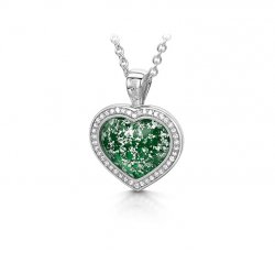 Green Halo Heart Pendant in Silver