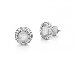 Clear Halo Earrings in White Gold