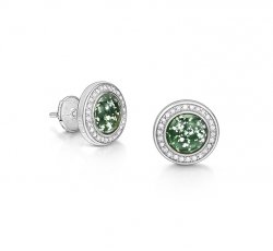 Green Halo Earrings in Silver