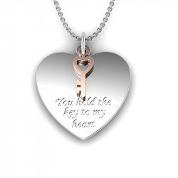 Necklace, Silver, "Key", Rose charm