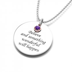 Necklace, Silver, "February Amethyst", Rose charm