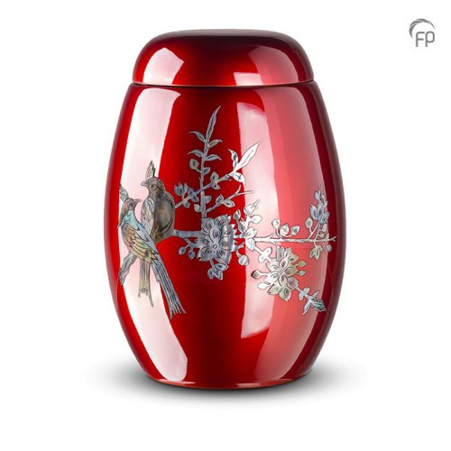 Burgundy Birds Urn